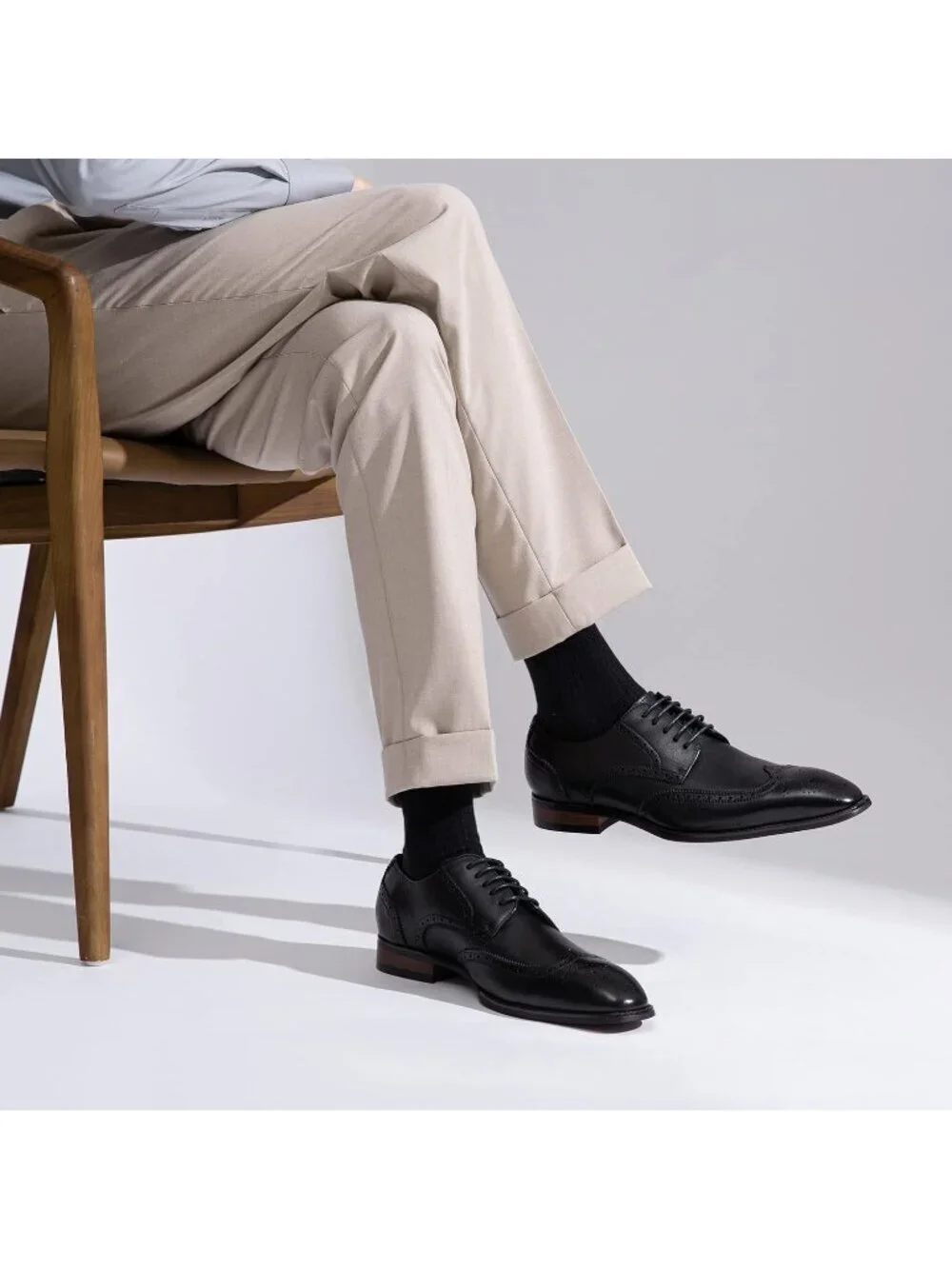 Men's Premium Black Dress Shoes Leather Wingtip Formal Business Oxford Shoes